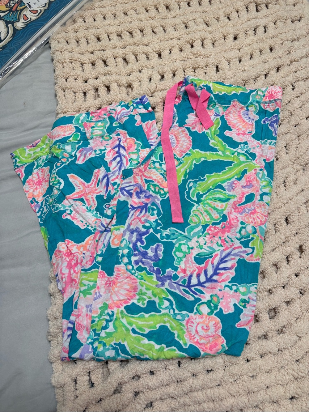 Lilly Pulitzer Teal Pink Coral Drawstring Pants
